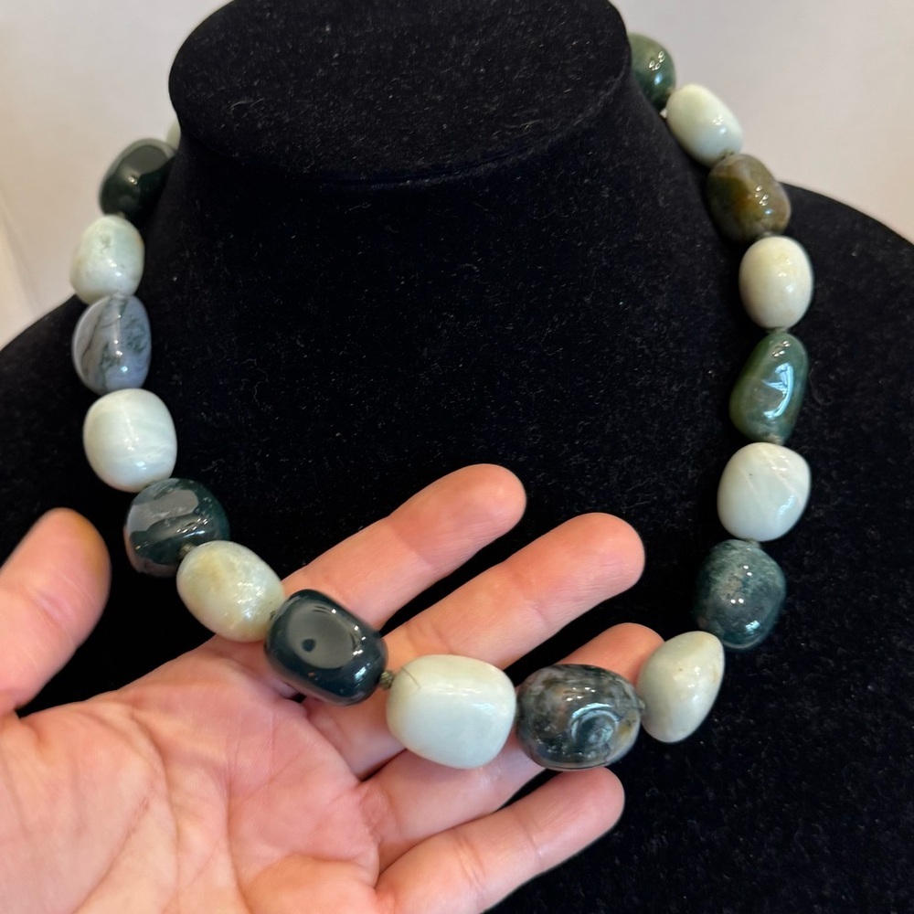 NEW Chunky Natural Green Agate Stone Necklace Chocker by Karma Gemstone Jewwelry